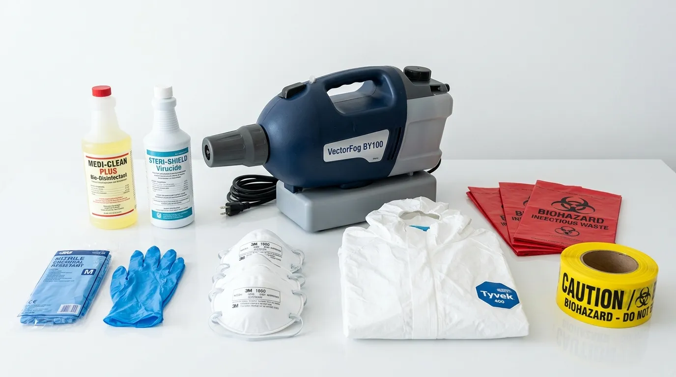 Professional biohazard remediation crew working in Mercedes